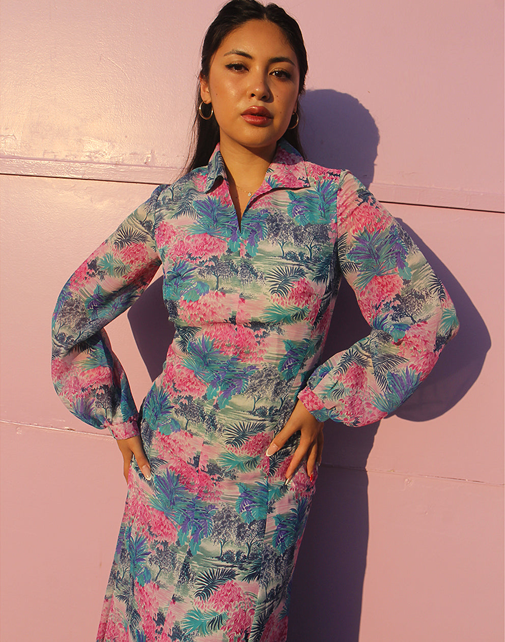 Boho 70s Long Sleeve Maxi Dress Blue Floral Vintage Style La Vida Bohemia Boho 70s Long Sleeve Maxi Dress Blue Floral Vintage Style La Vida Bohemia