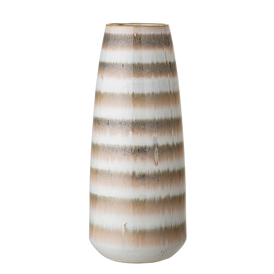 Striped Vase in Brown and Cream Stoneware