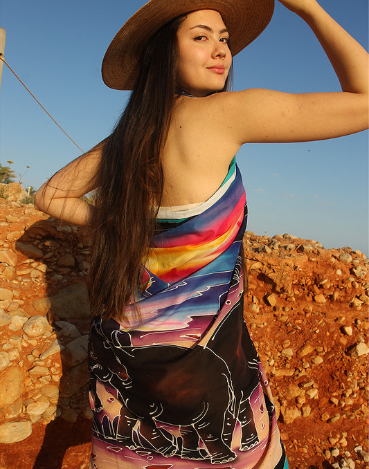 Sarong with Elephant Sunset Print