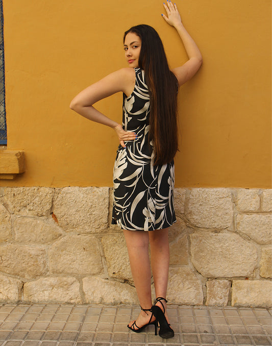 Black Floral Silk Dress