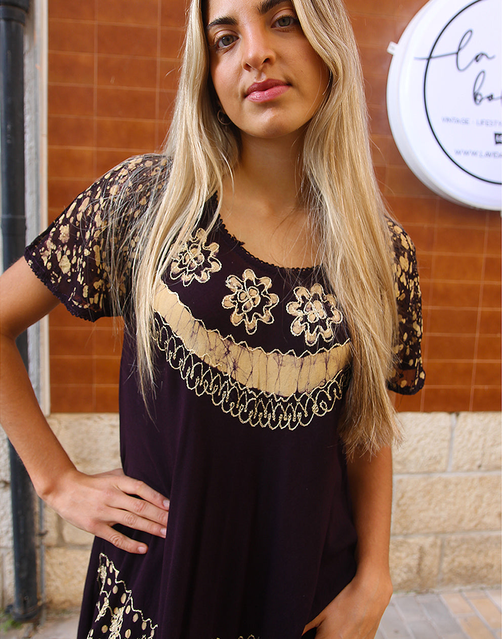 Boho Embroidered Dress in Black