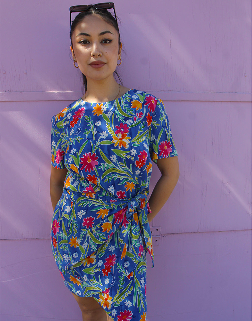 Blue Floral Silk Dress - EU38