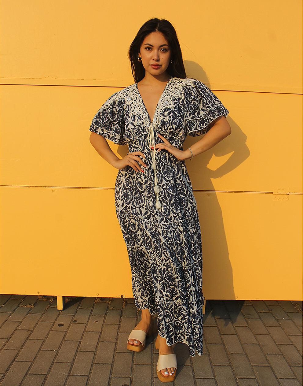Navy Blue Maxi Dress Boho Summer Dress with Sleeves & Embroidery La Vida Bohemia Navy Blue Maxi Dress Boho Summer Dress with Sleeves & Embroidery La Vida Bohemia
