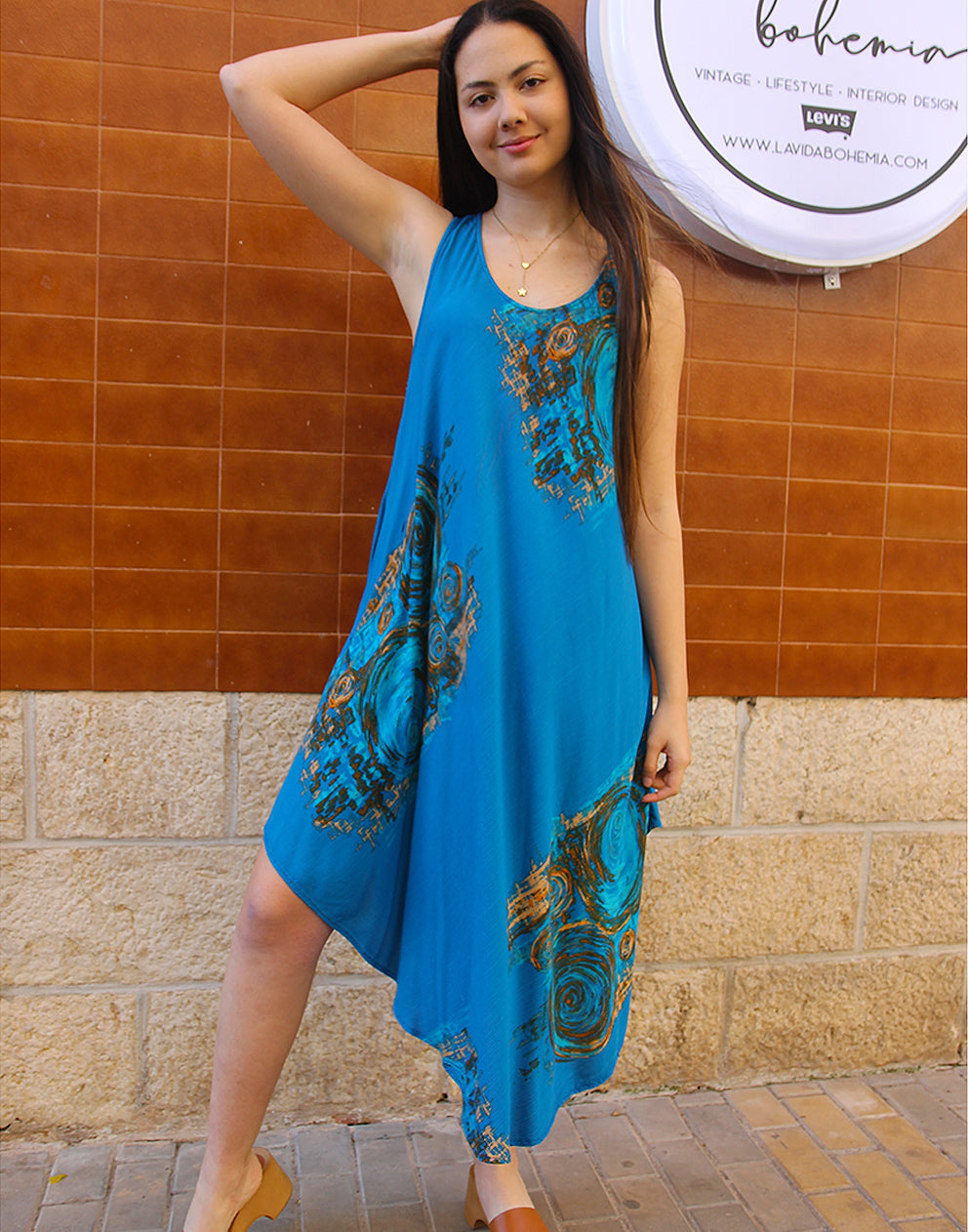 Blue Printed Sleeveless Dress La Vida Bohemia Blue Printed Sleeveless Dress La Vida Bohemia
