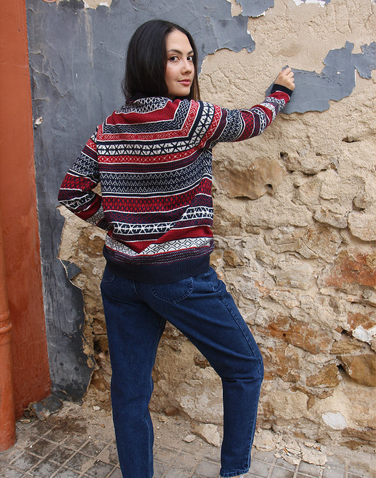 Navy Blue & Red Fair Isle Jumper