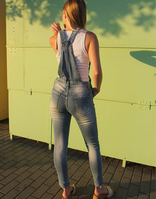 long dungaree overalls with floral embroidery