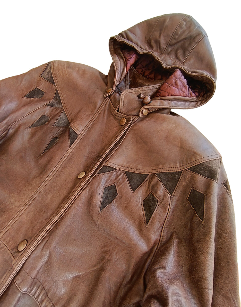 Brown Leather Hooded Coat