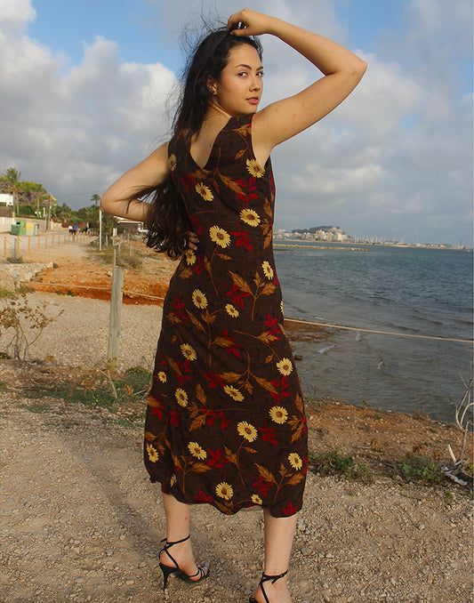 Brown Long Floral Dress