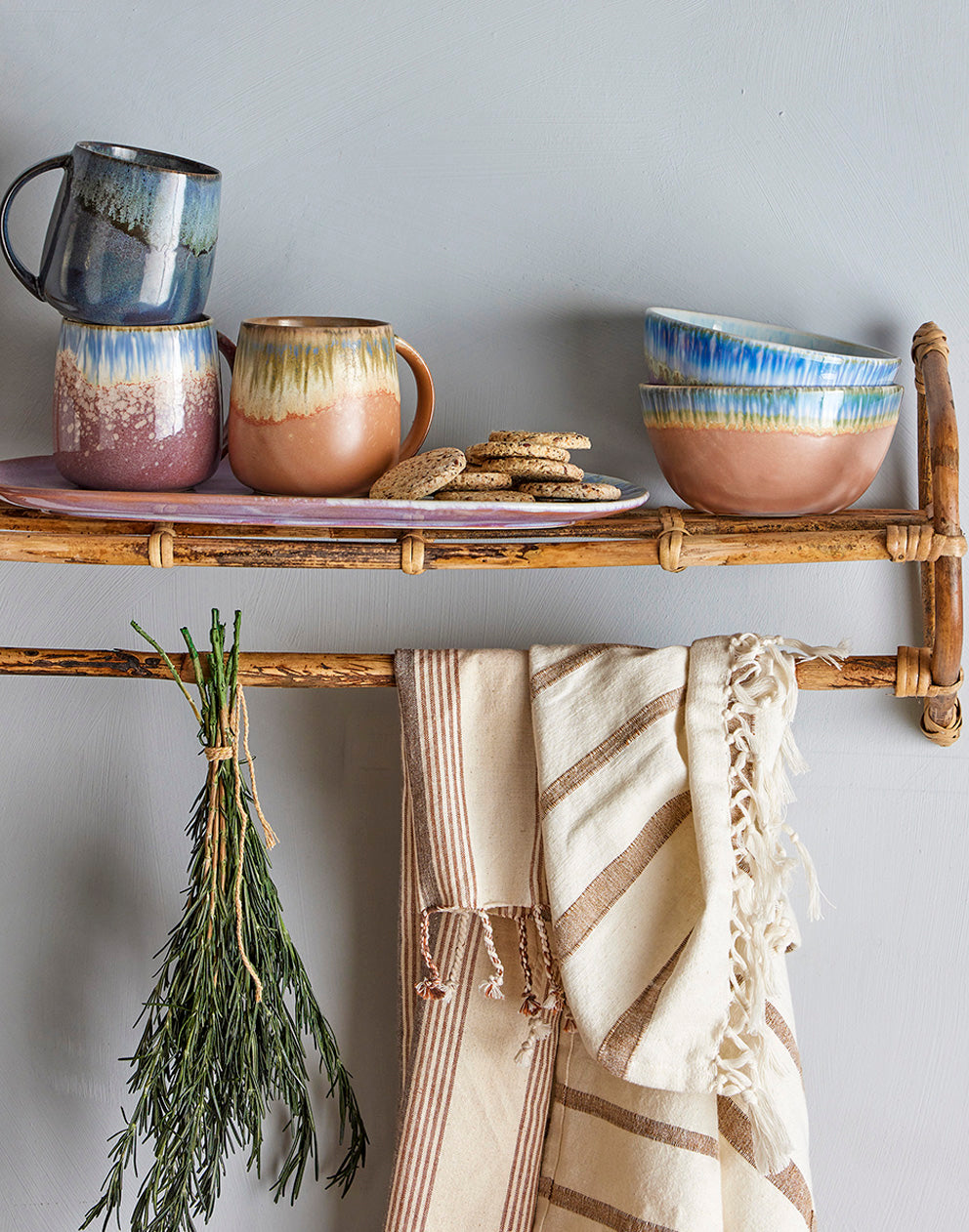 Large Stoneware Mugs in Terracotta, Grey & Purple