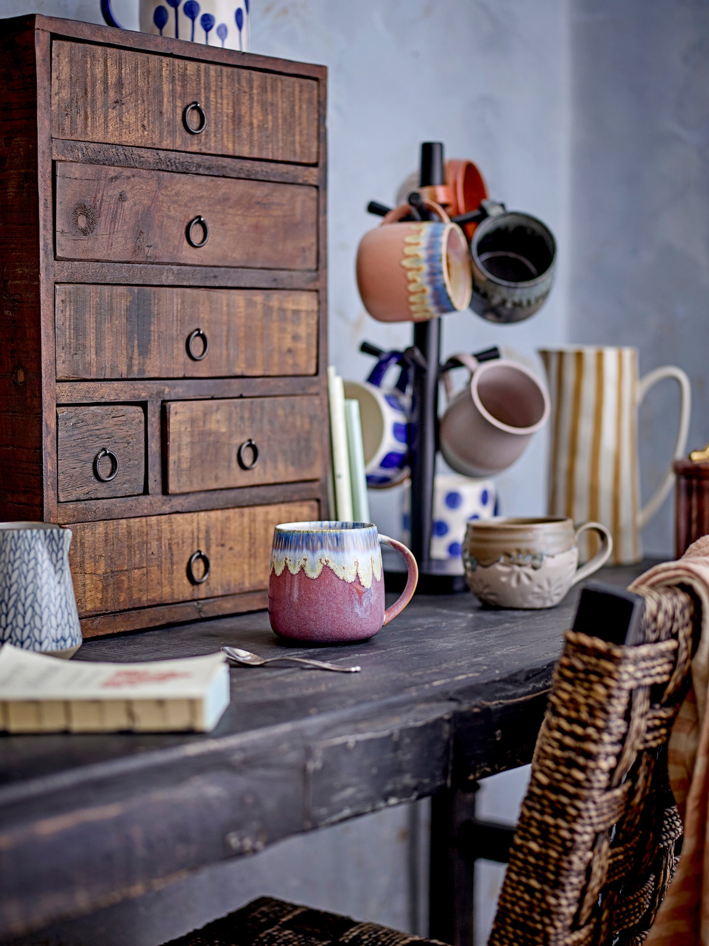 Large Stoneware Mugs in Terracotta, Grey & Purple