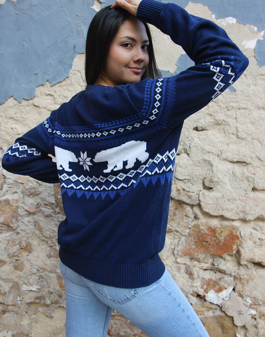 Suéter azul marino de cuello redondo con estampado Fair Isle