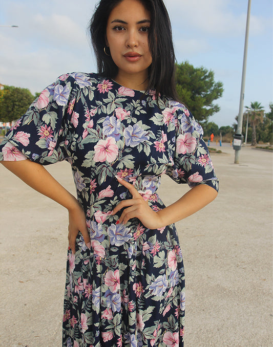 Navy Floral Midi Dress