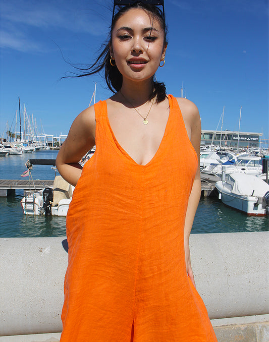 Orange Linen Jumpsuit