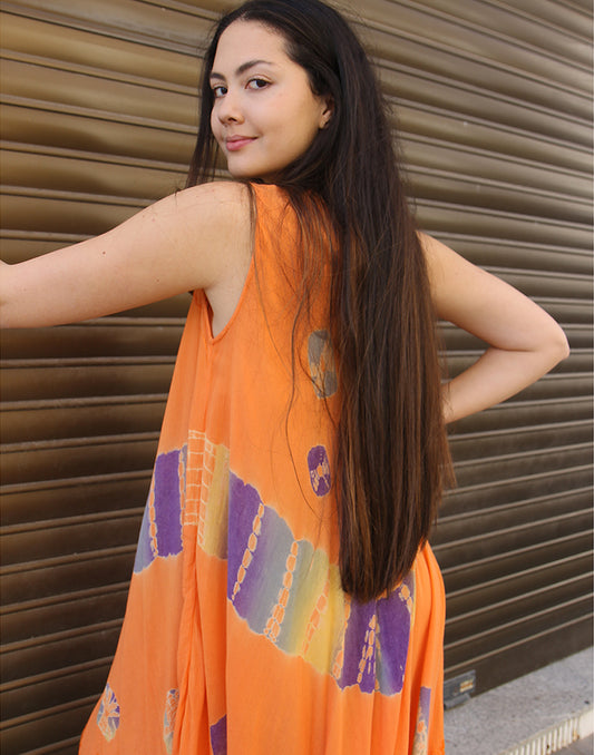 Orange Printed Boho Dress