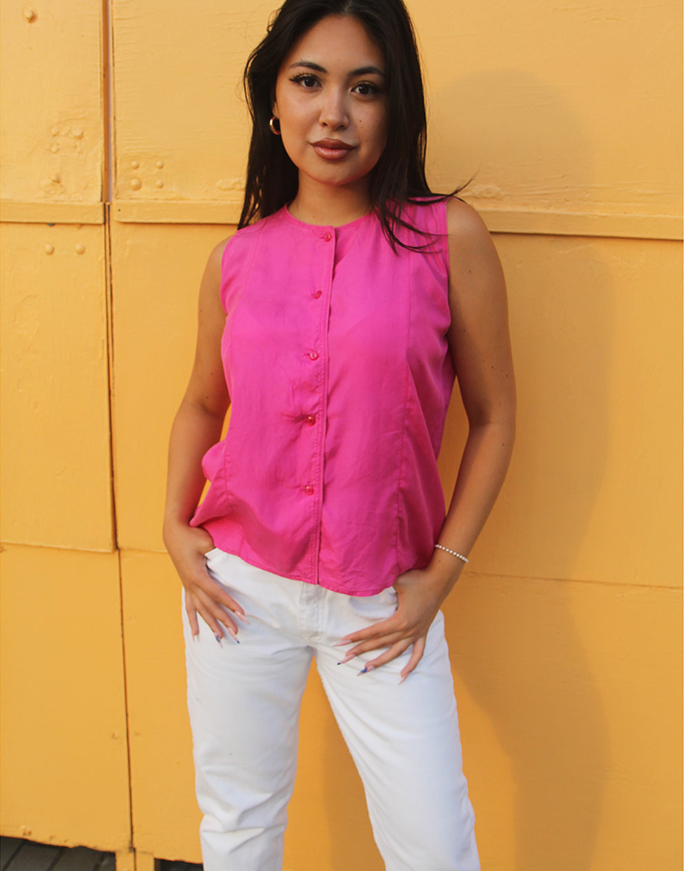 Pink Silk Sleeveless Blouse