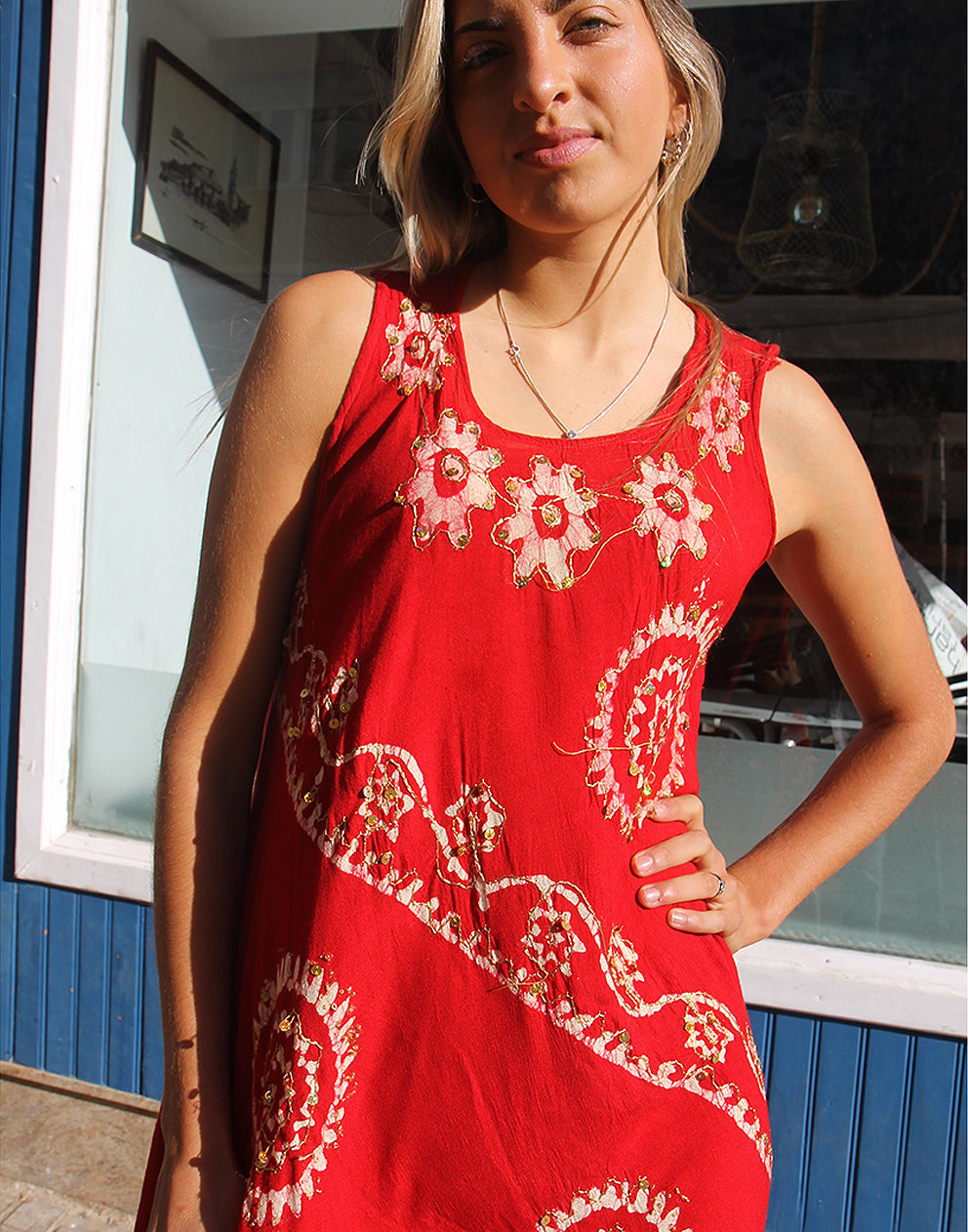 Red Embroidered Boho Dress