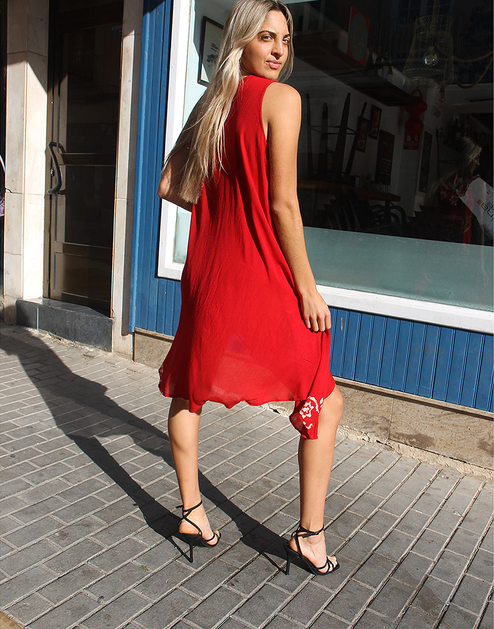 Red Embroidered Boho Dress