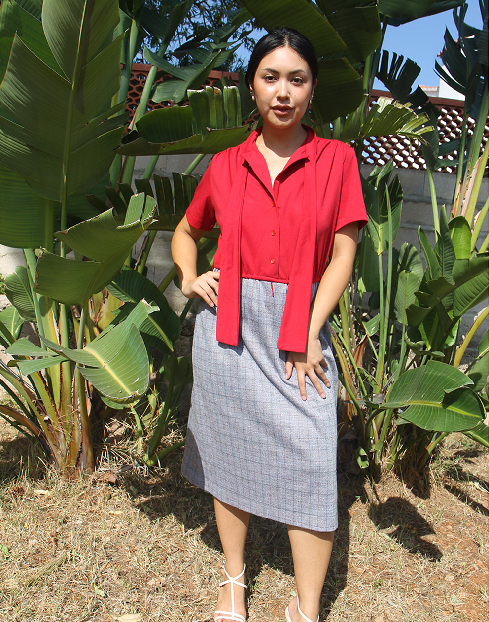 Grey and Red Midi Dress