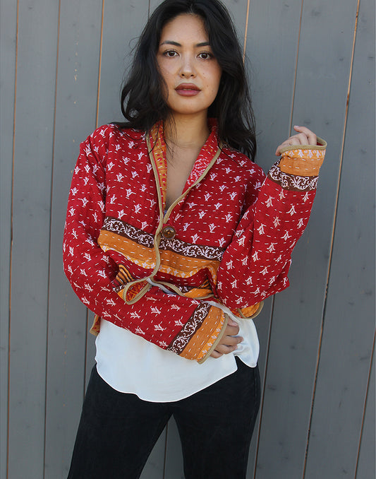 RED QUILTED JACKET, COTTON, UNIQUE