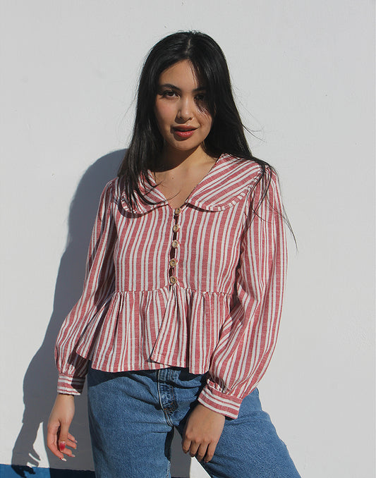 Wide Collar Long Sleeve Blouse