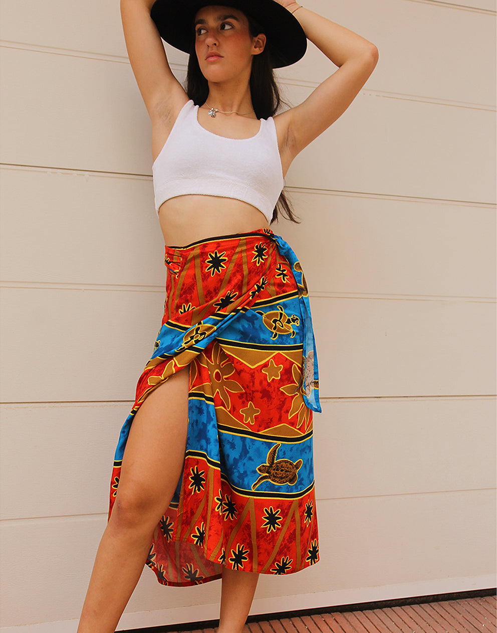 Printed Skirt Wrap Around Skirt Midi Vintage Red Blue Print Wrap