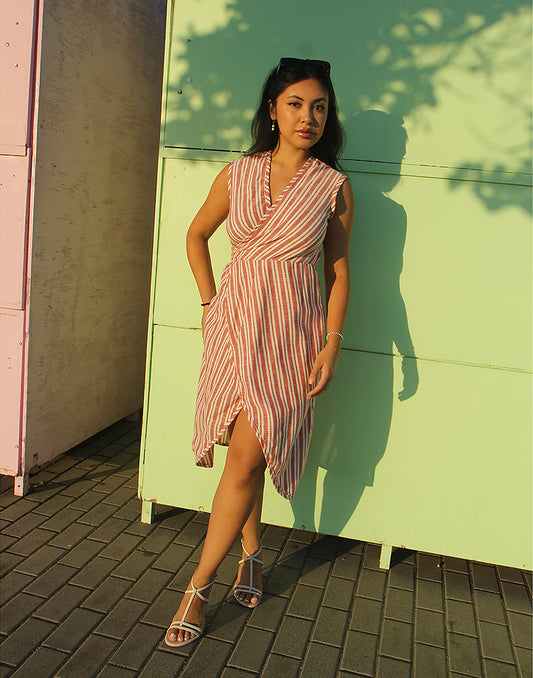 Striped Sleeveless Wrap Dress