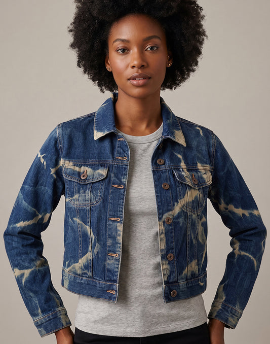 Womens Tie Dye Blue Jean Jacket