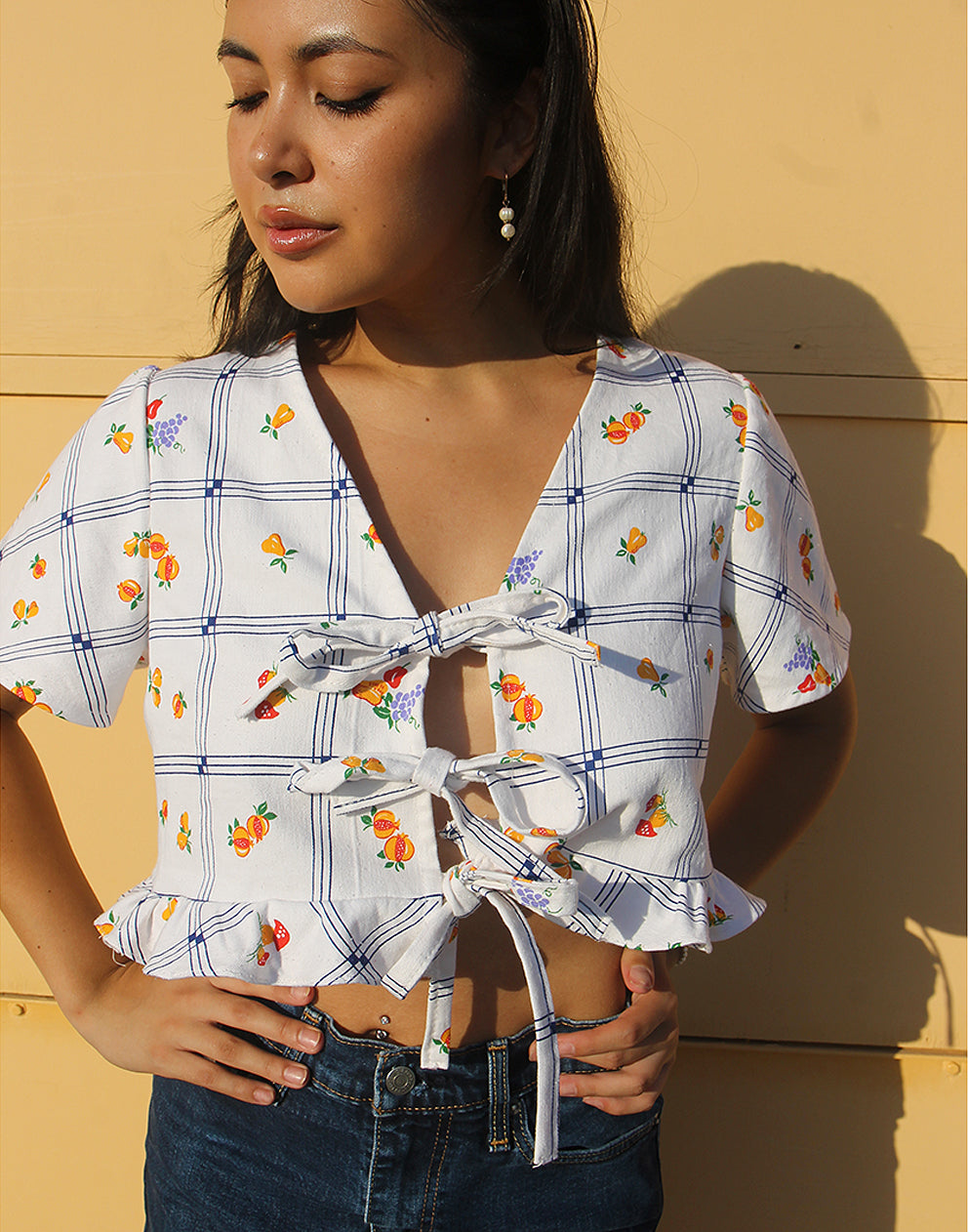 white tie front blouse