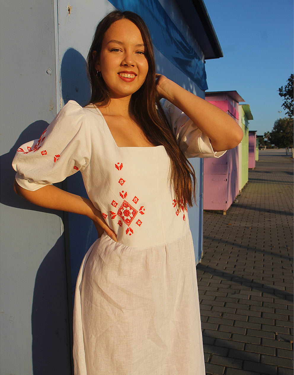 White Embroidered Linen Maxi Dress Boho Summer Vintage Style La Vida Bohemia White Embroidered Linen Maxi Dress Boho Summer Vintage Style La Vida Bohemia