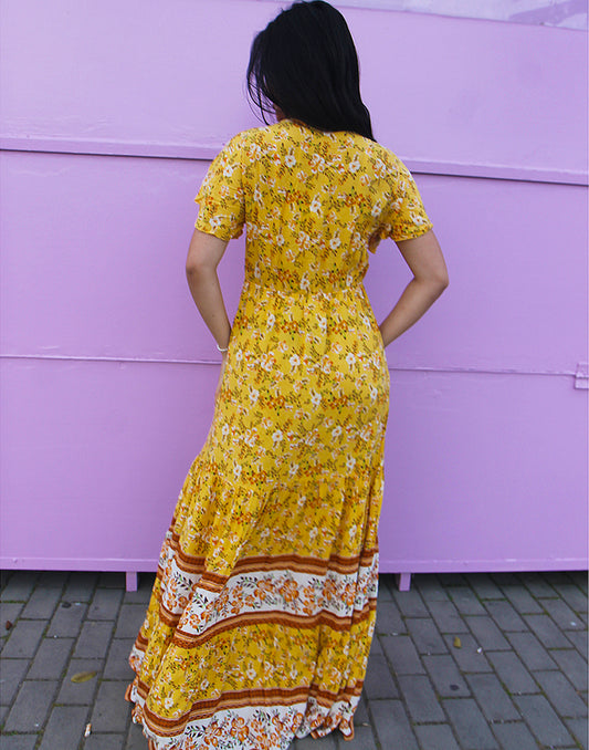 Short Sleeve Yellow Maxi Dress