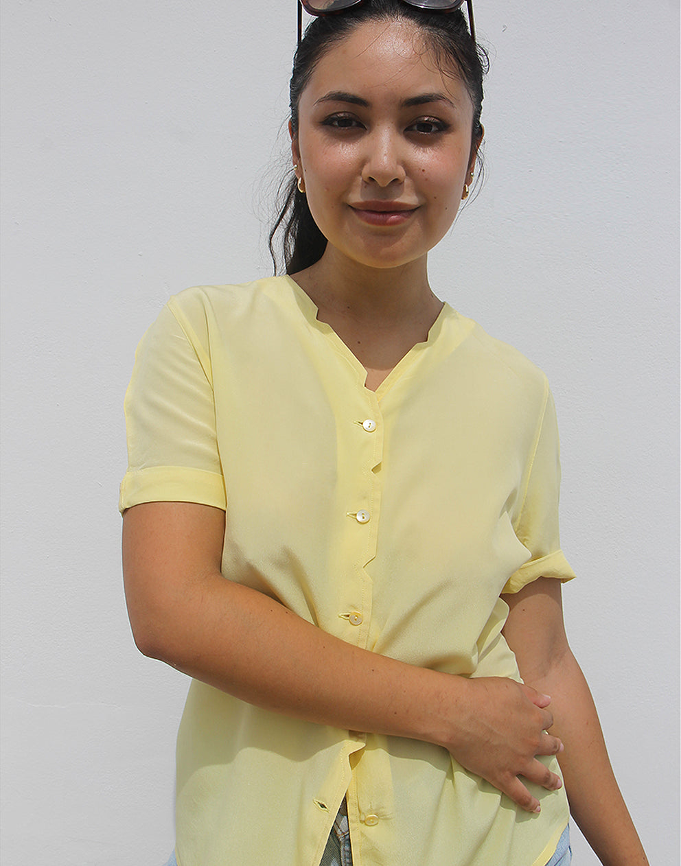 Yellow Short Sleeve Silk Blouse - EU40