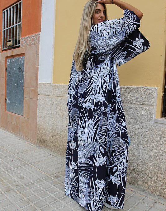Yukata Kimono in Navy Floral print