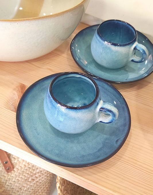 Taza y platillo para café espresso azul