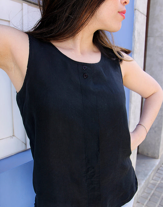Black Pure Silk Sleeveless Top