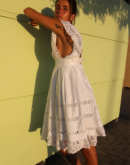 White Broiderie Anglaise Sleeveless Dress