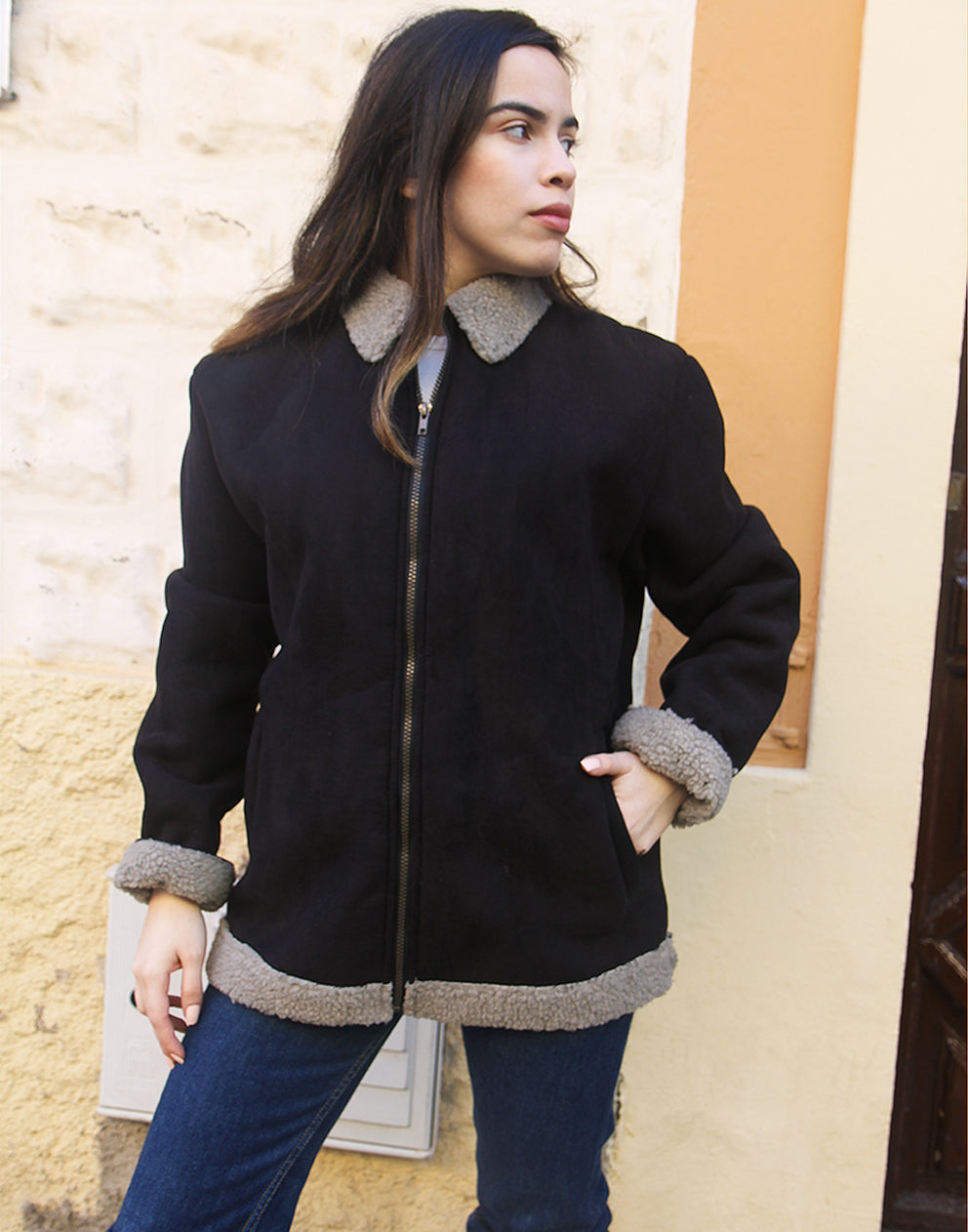 Suede fleece sales lined jacket