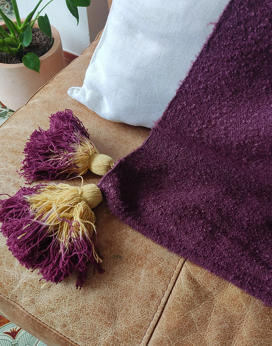 Bohemian Style Deep Purple Textured Throw with Extra Large Tassles