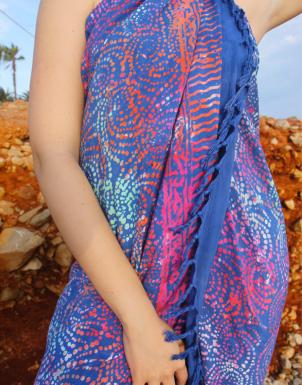 Sarong Warp in Blue and Pink Print