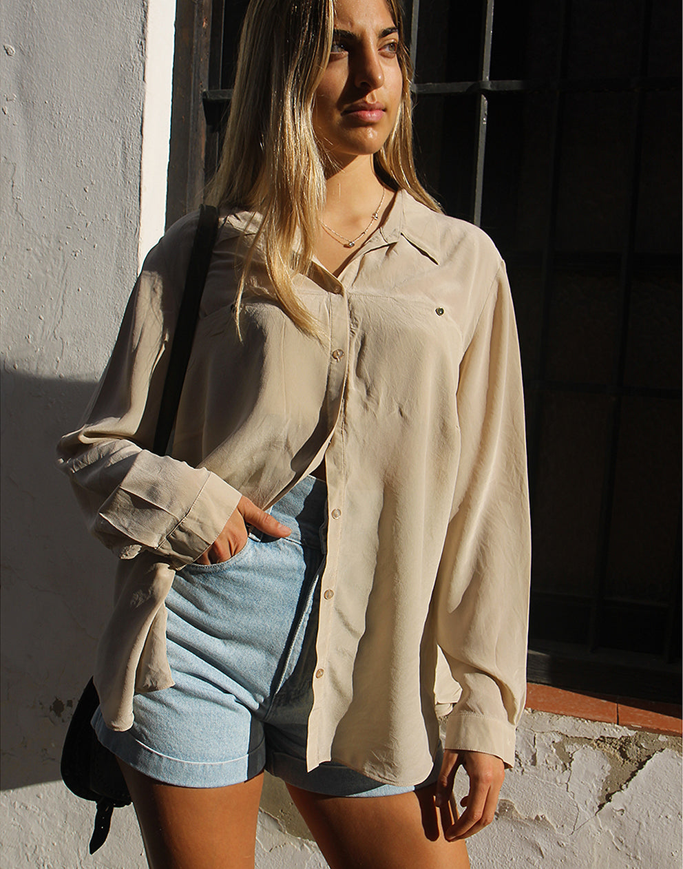 Beige Shirt with Long Sleeves