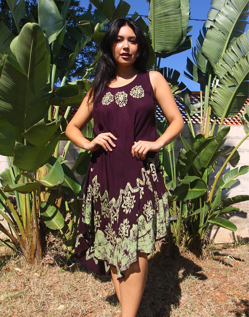 black and green lightweight sleeveless sun dress