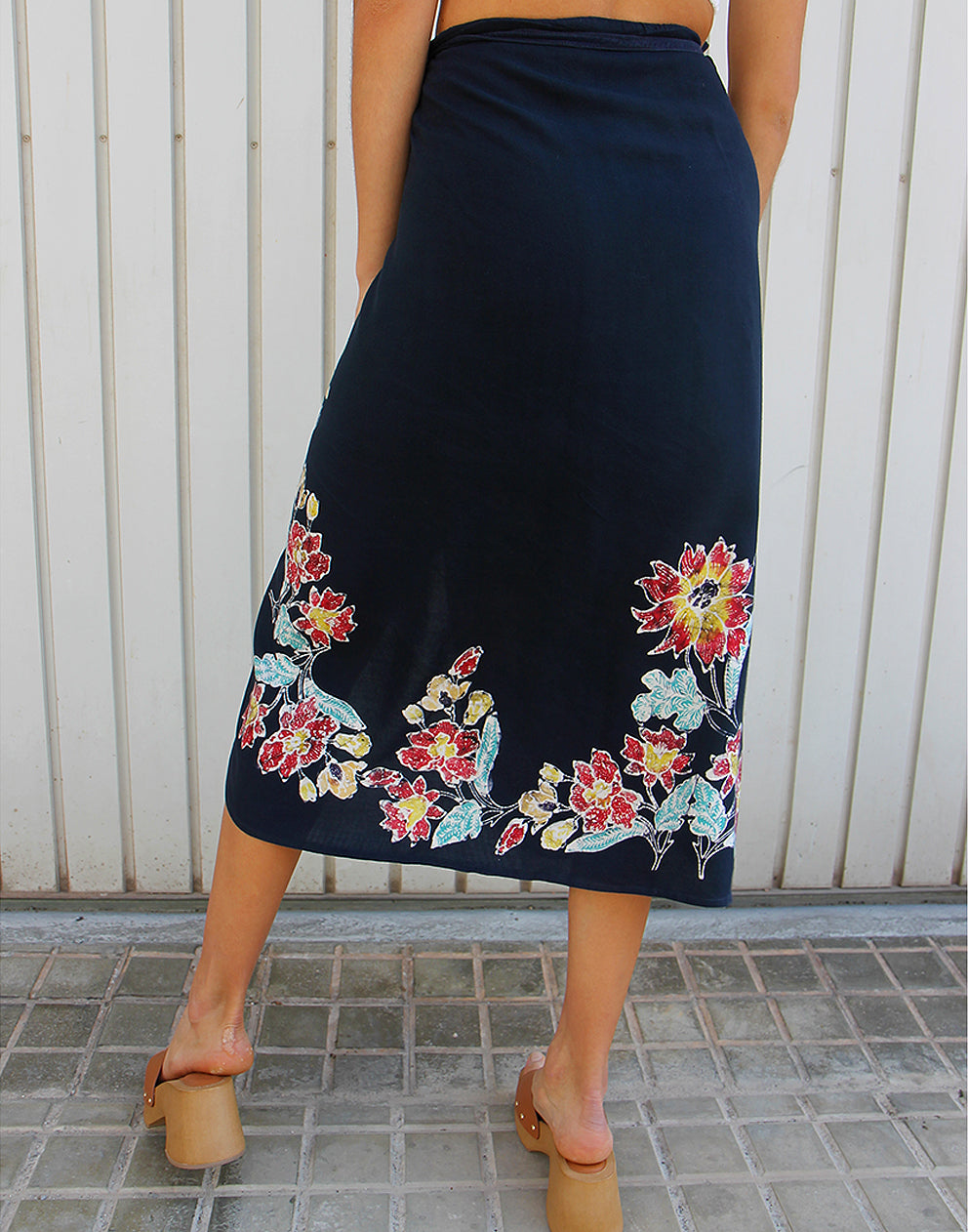 Beach Skirt in Black Floral Print