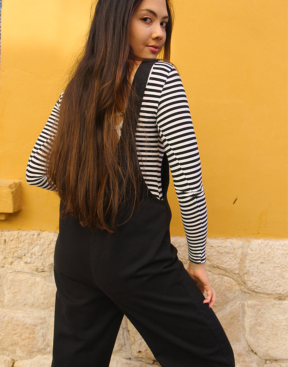 Wide Leg Dungarees in Black 