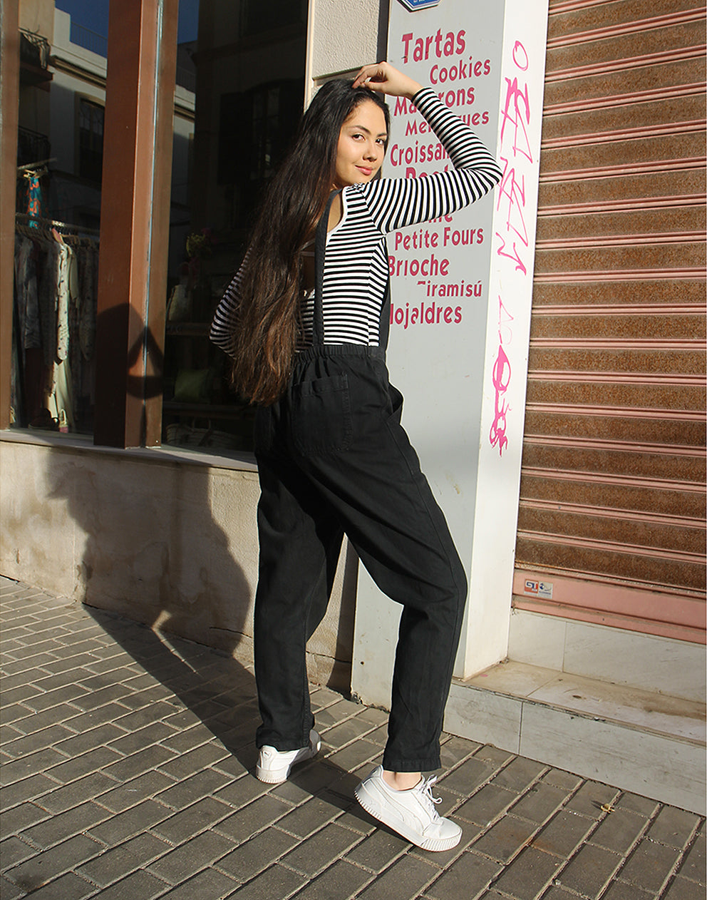 Black Casual Fit Long Dungarees