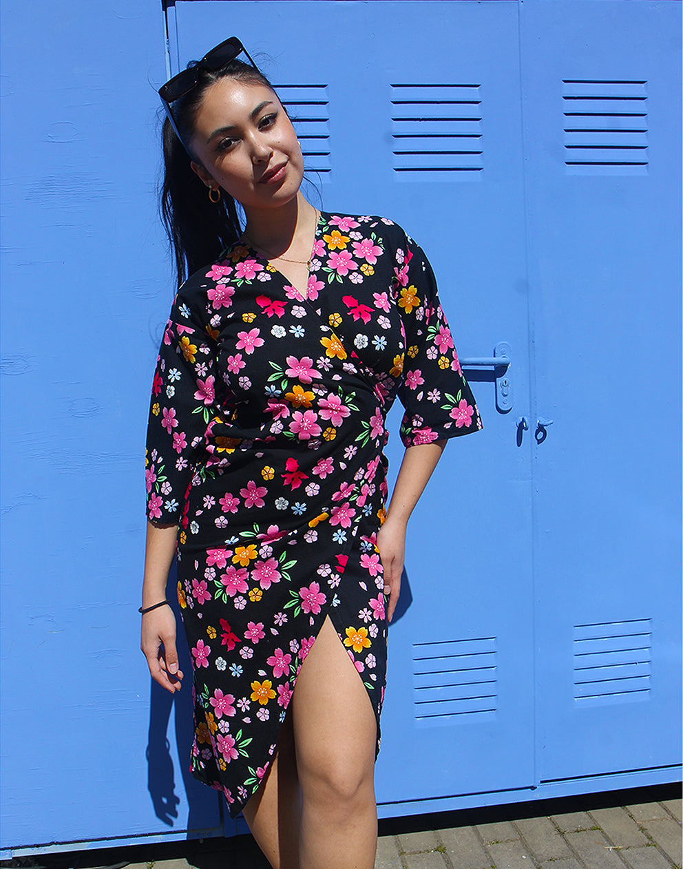 Black Floral Wrap Dress