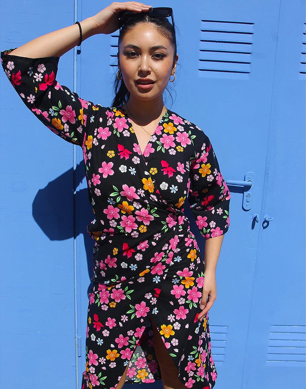 Black Floral Wrap Dress