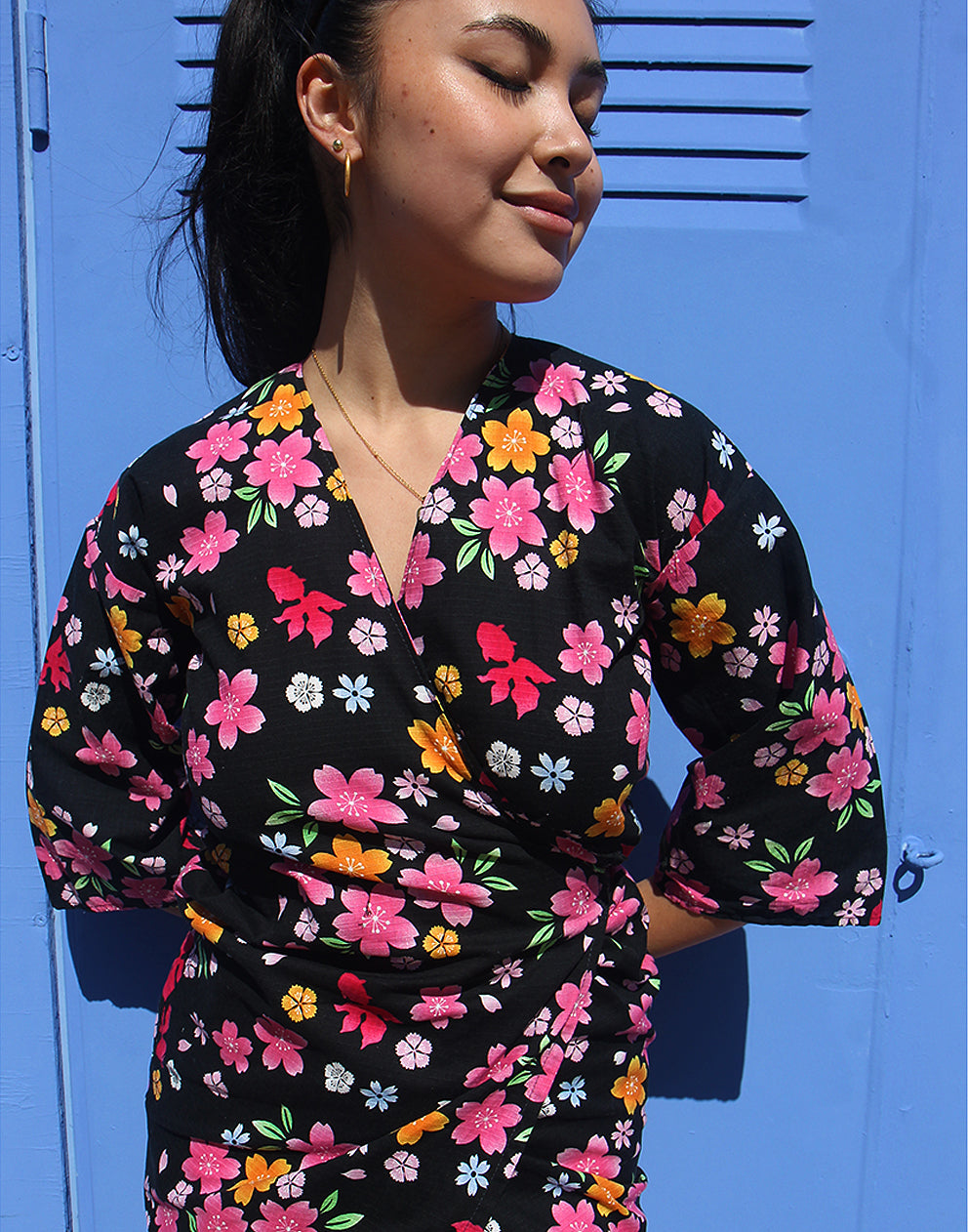 Black Floral Wrap Dress