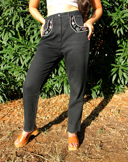 Black Jeans with Embroidery