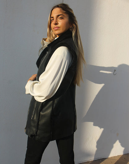 Black Leather Sleeveless Jacket