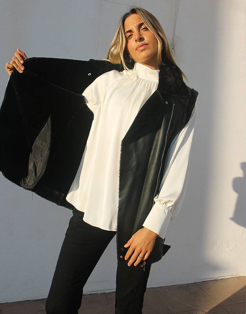 Black Leather Sleeveless Jacket
