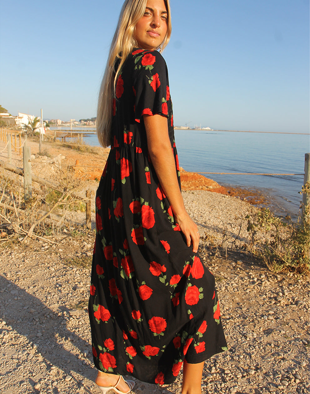 Black Floral Smock Dress